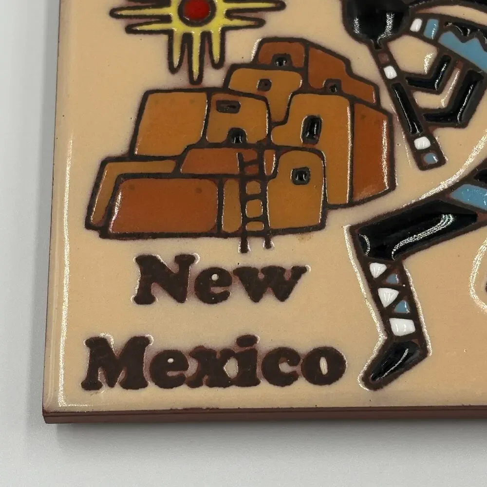 New Mexico Land of Enchantment Ceramic Tile Coaster Desert Zia Kokopelli Decor